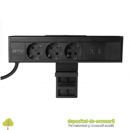 Priza incorporabila NICO, 3x Schuko, 2x USB, negru
